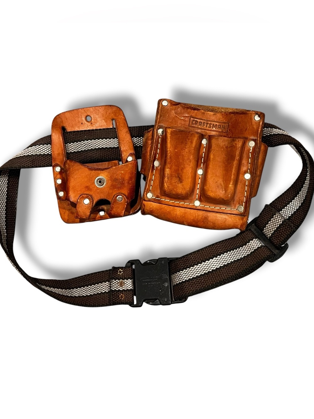 VTG Craftsman Leather Tool Carpenter Pouch 9-40463 & 464 Belt 28”-46” Pockets
